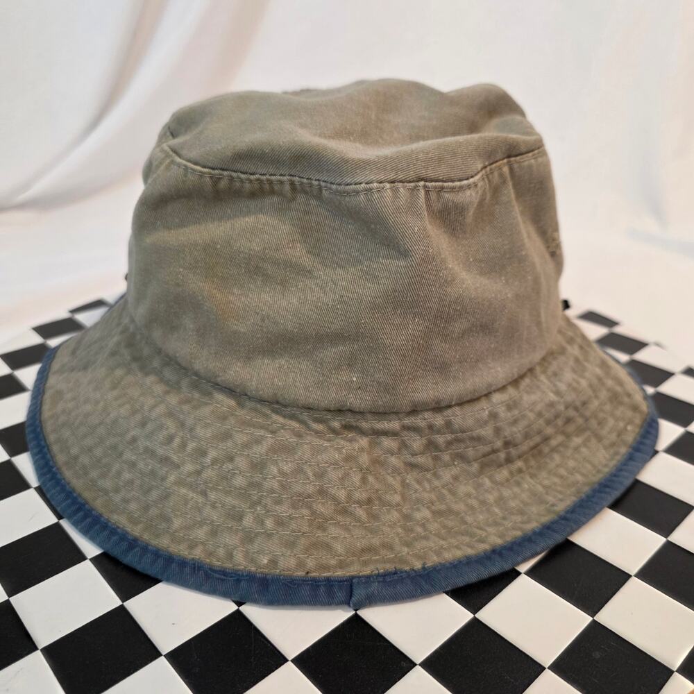 Vintage 90s Myrtle Beach Club Khaki Blue Trim Cotton Bucket Hat Sun Cap - Picture 3 of 5